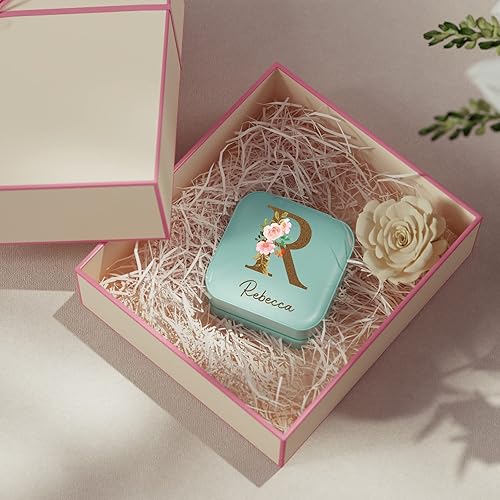 Miniatura 4 de iDIY Joyero personalizado para mujer, joyero de viaje con nombre y flor del mes de nacimiento, organizador de joyas para anillos, collares, aretes,