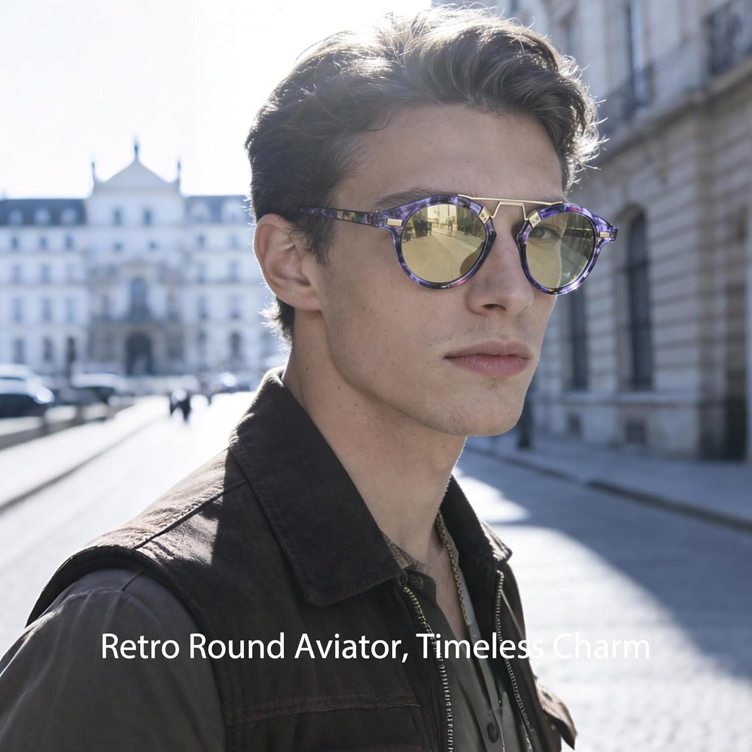Cyxus Retro Round Sunglasses for Women Men Trendy Shades UV Protection for Vacation Travel 1364