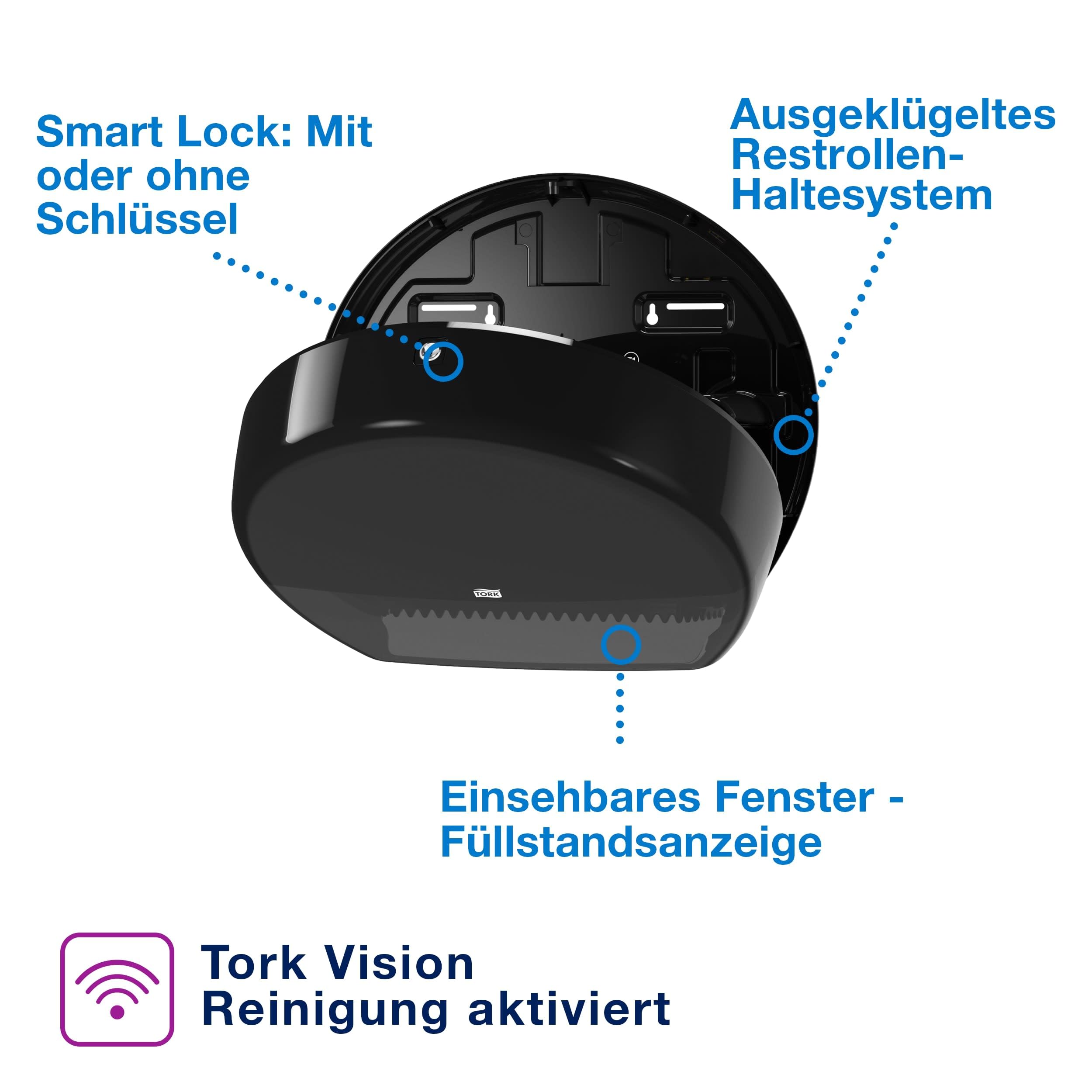 Tork Spender für Mini-Jumbo-Toilettenpapier Schwarz T2, geschlossen, Elevation Linie, 555008