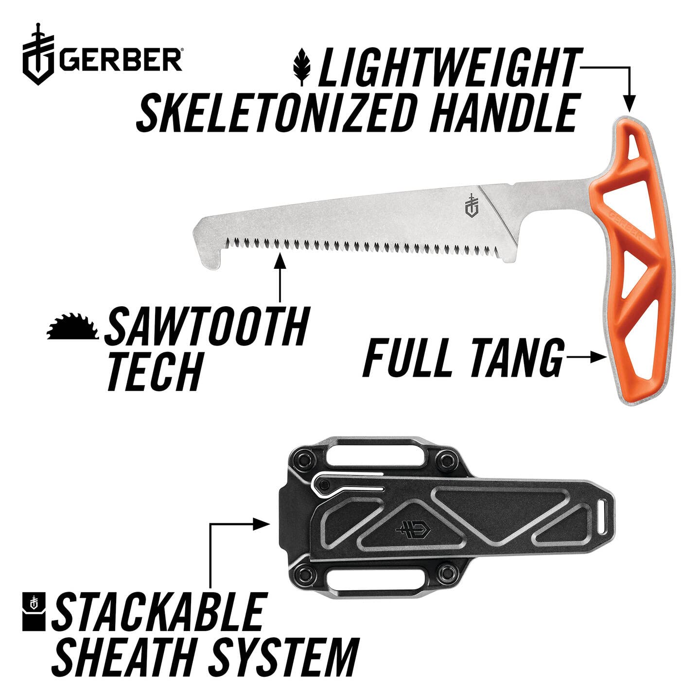 Gerber Scie Exo-Mod Saw, Longueur de Lame : 10,8 cm, Matériau : 7Cr17MoV, Orange, 30-001810