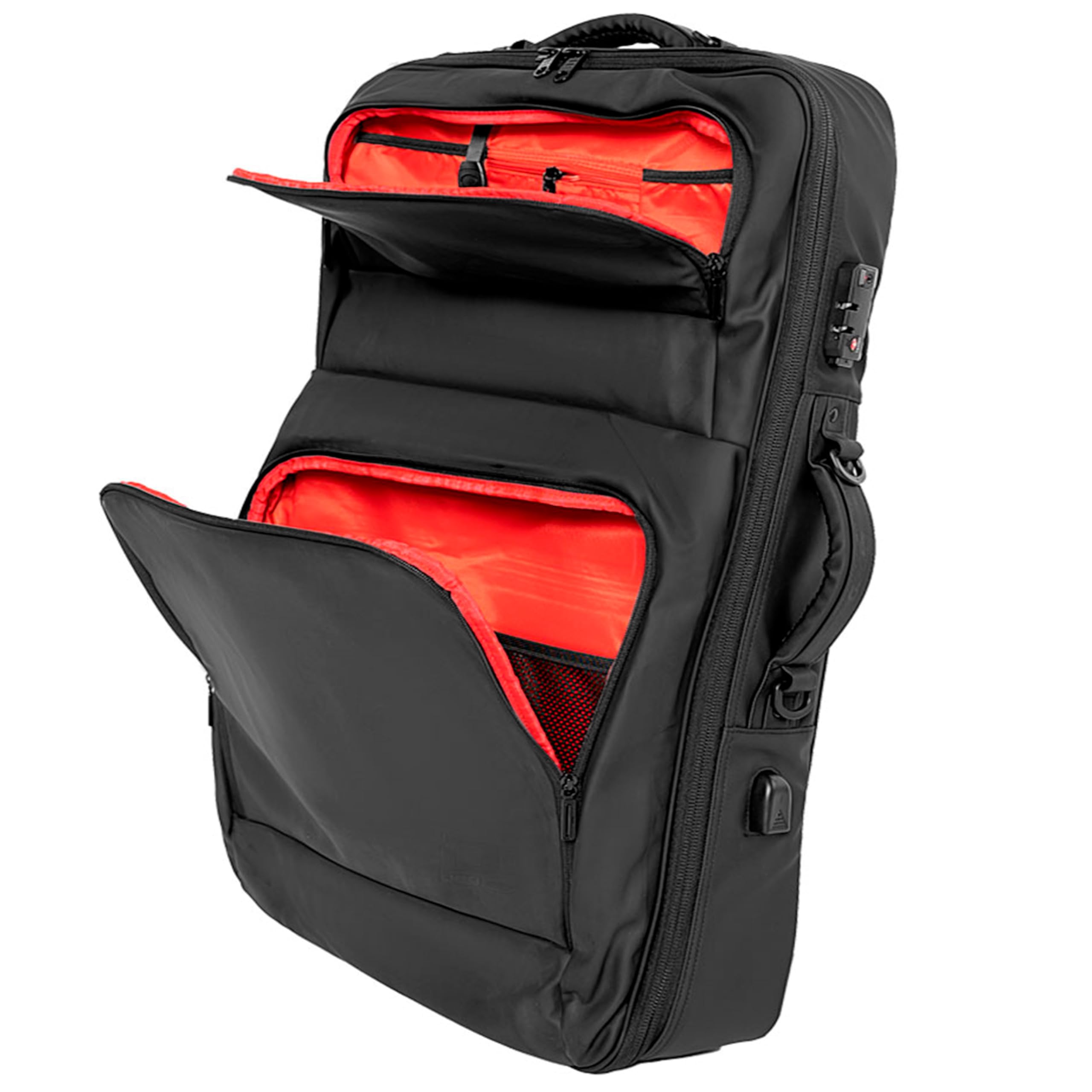 Sac à Dos Noir imperméable DJBag K-Max Plus MK2 - Le Compagnon Incontournable du DJ Moderne, C Intérieur Rouge, Sortie USB Externe