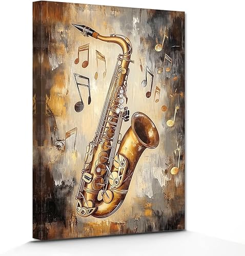 DOARTDO Lienzo de música vintage para pared, cuadro de saxofón, instrumentos musicales, pósteres musicales, pintura temática musical, marco