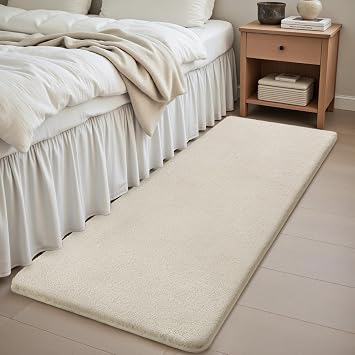 Sour Lemon Rugs Living Room 60x120cm, Cream Shaggy Fluffy Bedside Rug, Short Pile Soft Runner Rugs, Anti-Slip Washable Area Rug, Modern Floor Carpets for Kids Room Bedroom Hallway Entryway