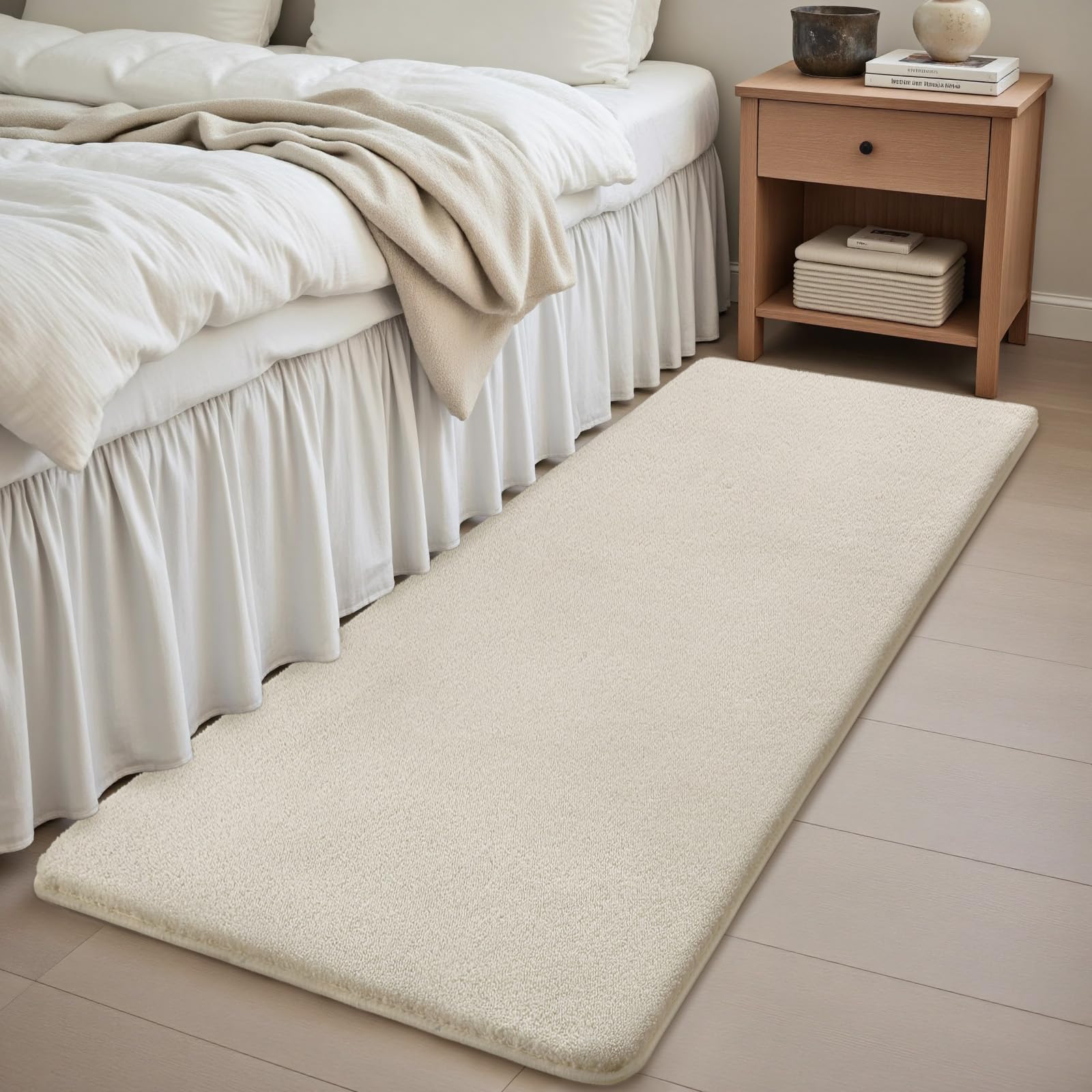 Treeboy Rugs Living Room 80x150cm,Cream Shaggy Fluffy Rug,Short Pile Soft Runner Rugs,Anti-Slip Washable Area Rug for Bedroom,Modern Floor Carpets for Kids Living Room Hallway Entryway