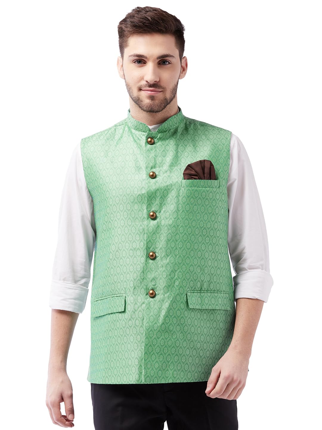 vastramay Men's Green Silk Blend Nehru Jackets_VASMJ105GN_40-picture-48