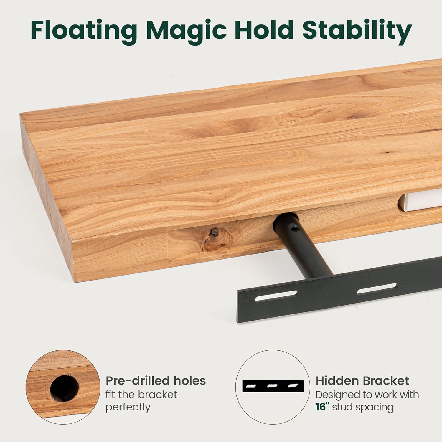 72 Inch Live Edge Floating Shelves, 8 Inch Deep Solid Elm Wood Wall Shelf, Heavy-Duty Wall Mounted Shelf with Invisible Brackets for Living Room, Bathroom, Kitchen, Set of 1, Natural Color