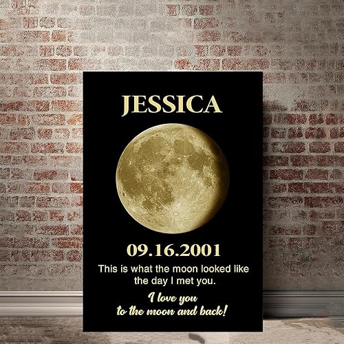 Omaishine Póster de lienzo personalizado de fase lunar, marco de arte personalizado con impresión lunar, cumpleaños, boda, compromiso, aniversario,