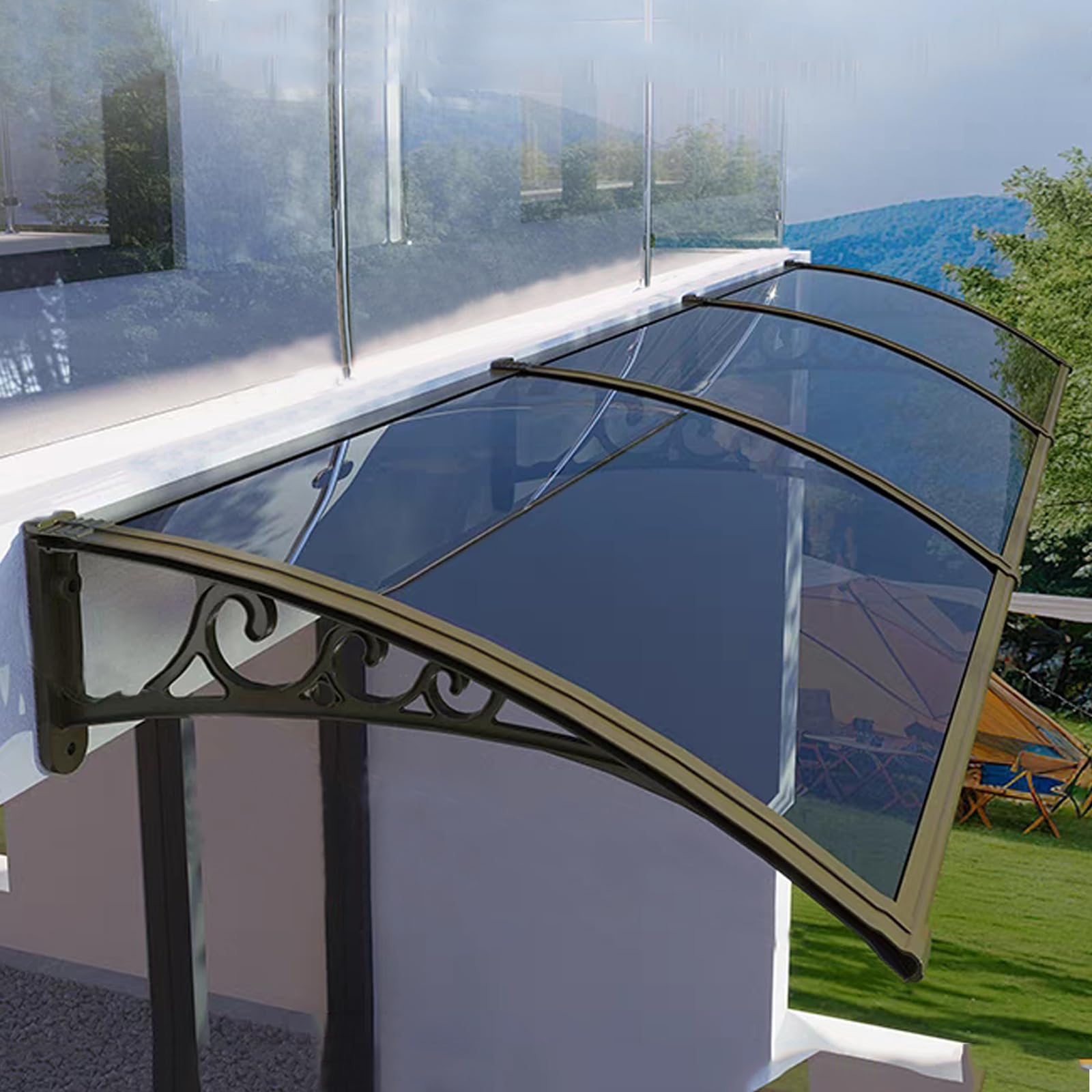GJMSSMY Premium Outdoor Door Canopy 99.99% UV Protection ImpactResistant Polycarbonate Awning Stylish Garden Shelter Rain Protection for Front Door & Windows (120x320cm/47 x126 Gold)