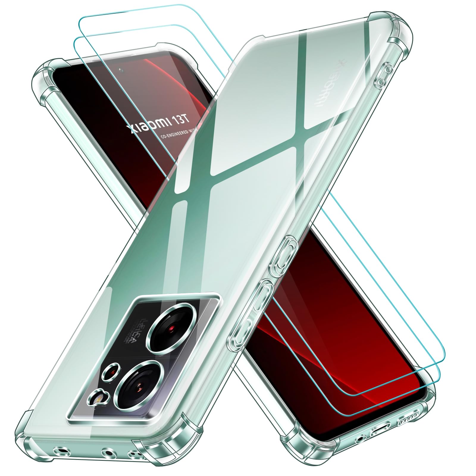 Ivoler Handyhülle Für Xiaomi 13T / 13T Pro – Transparent, Stoßfest, Mit 2 Panzerglasfolien – Militärischer Schutz