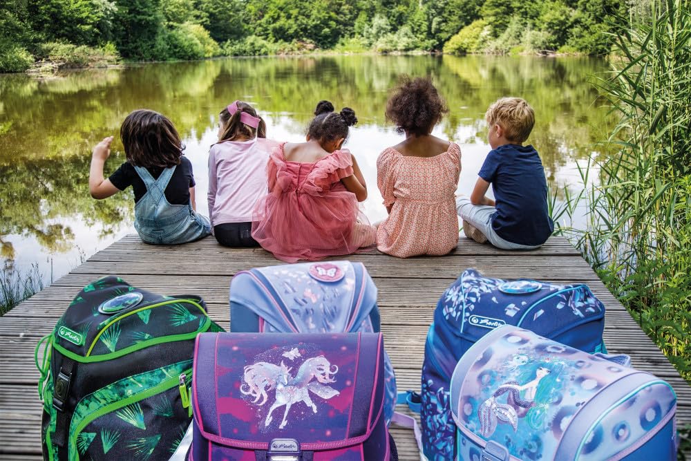 Herlitz Softlight Plus Mochila escolar, Niños, Multicolor, 38 x 28 x 23 cm | Negro y verde, de botellas de PET recicladas, 1ª clase primaria, 18 l, Panther