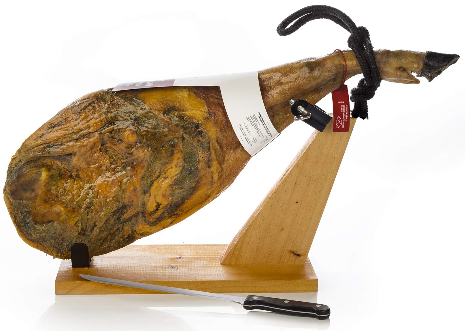 Prosciutto Spagnolo Pata Negra ibérico (Spalla) di Ghianda 4-4.5 Kg + Porta Prosciutto + Coltello - Jamon Iberico Bellota