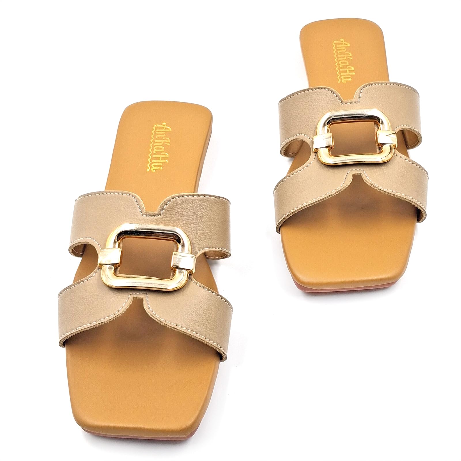 flats for women & girls stylish fashion pearl beaded open square toe slip-on bow mule slides beige footwear sandals-image-8