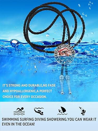 Miniatura 6 de FaithHeart Corbata de bolo nórdico vikingo para hombre, corbata de cuero negro con colgante de acero inoxidable, corbata de vaquero occidental, caja