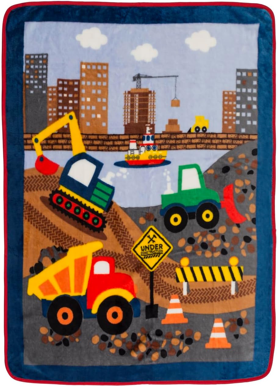 EVERYDAY KIDS Toddler Throw Blanket - 30" by 40" - Under Construction - Super Soft, Plush, Warm and Comfortable