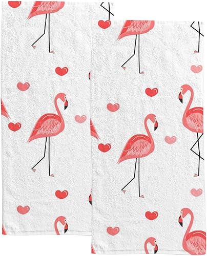 Vantaso Juego de 2 toallas de mano de baño flamenco día de San Valentín suaves y absorbentes toallas de mano de cocina para baño hotel gimnasio spa