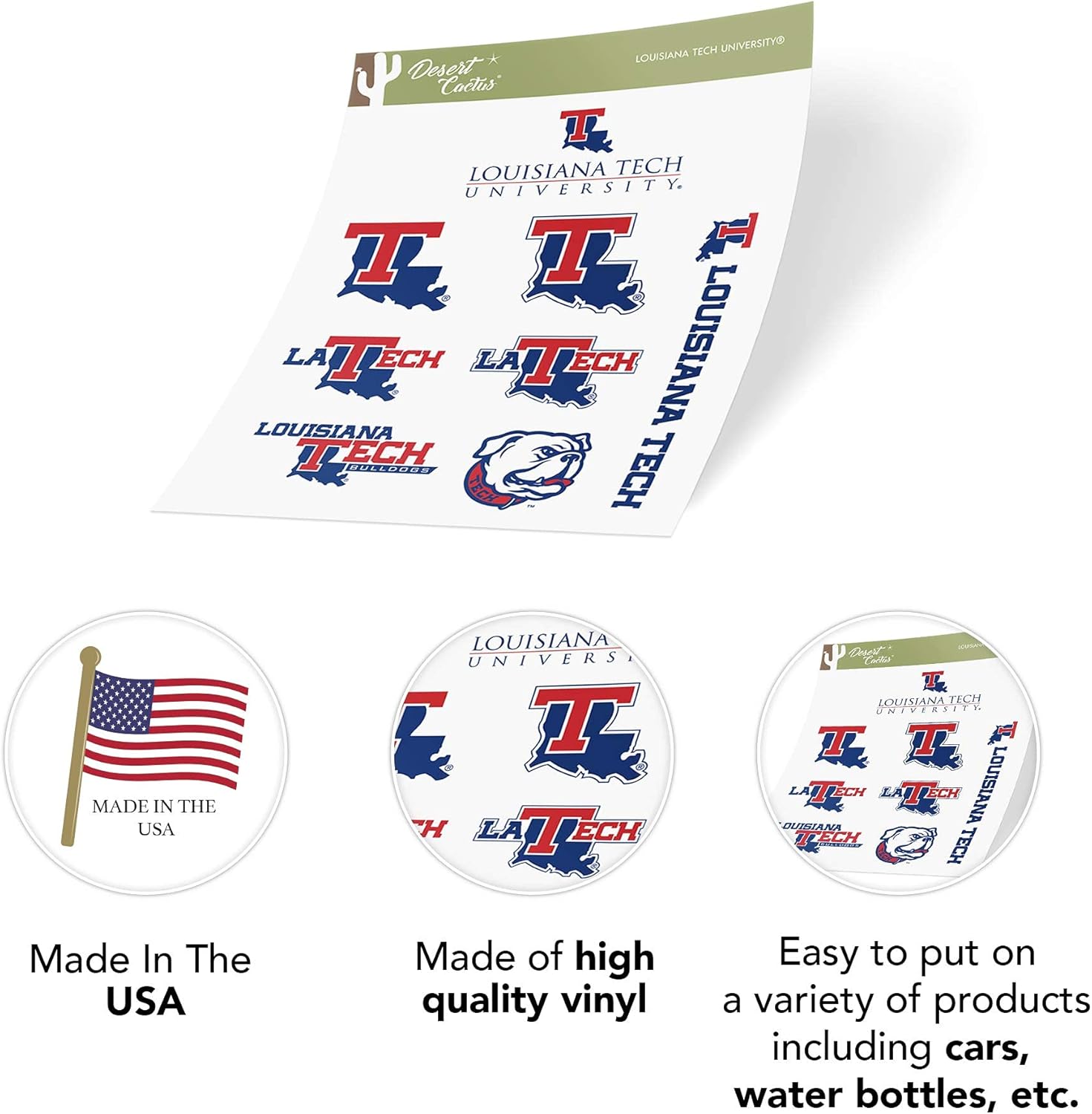 Desert Cactus Louisiana Tech University Sticker Bulldogs Vinyl Decals Laptop Water Bottle Car Scrapbook Sheet T2 (Type 2) - Image 5