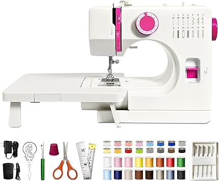 StitchMaster Pro Sewing Machine - Twin/Double Needle Compatible, 14 Stitches, Easy for Beginners & Home Users White+Pink