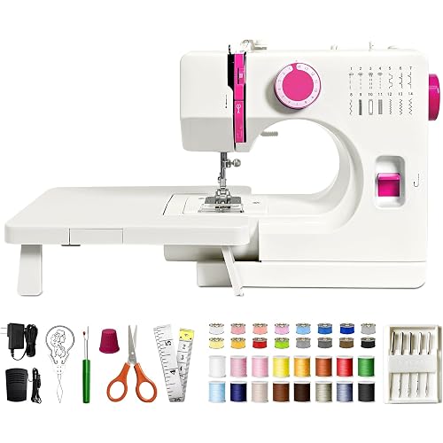 StitchMaster Pro Sewing Machine - Twin/Double Needle Compatible, 14 Stitches, Easy for Beginners & Home Users (White+Pink)