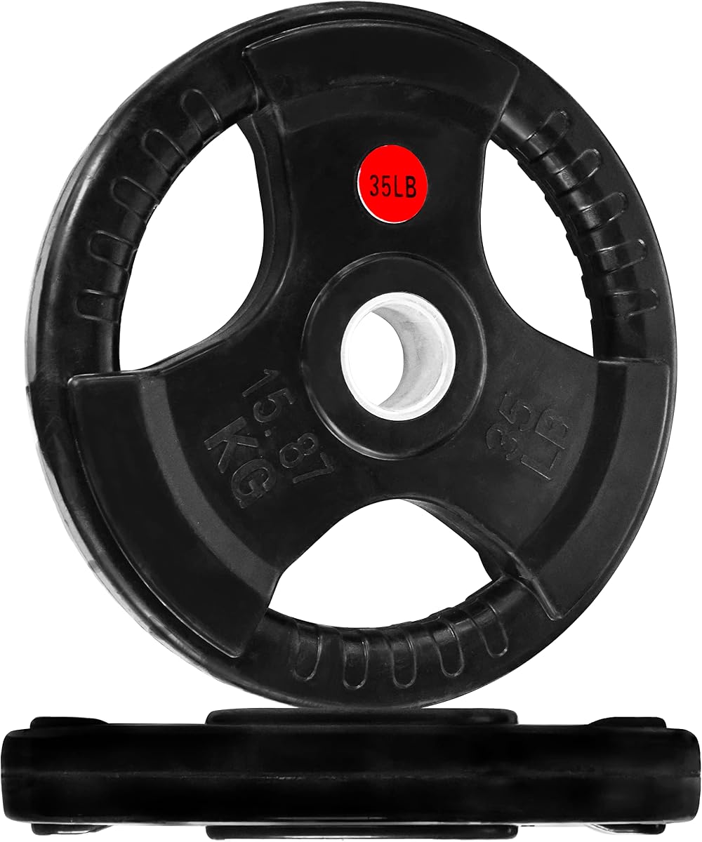 Olympic 2-Inch Cast Iron Plate Weight Plate for Strength Training and Weightlifting, Rubber Coate Style, 35LB Pair