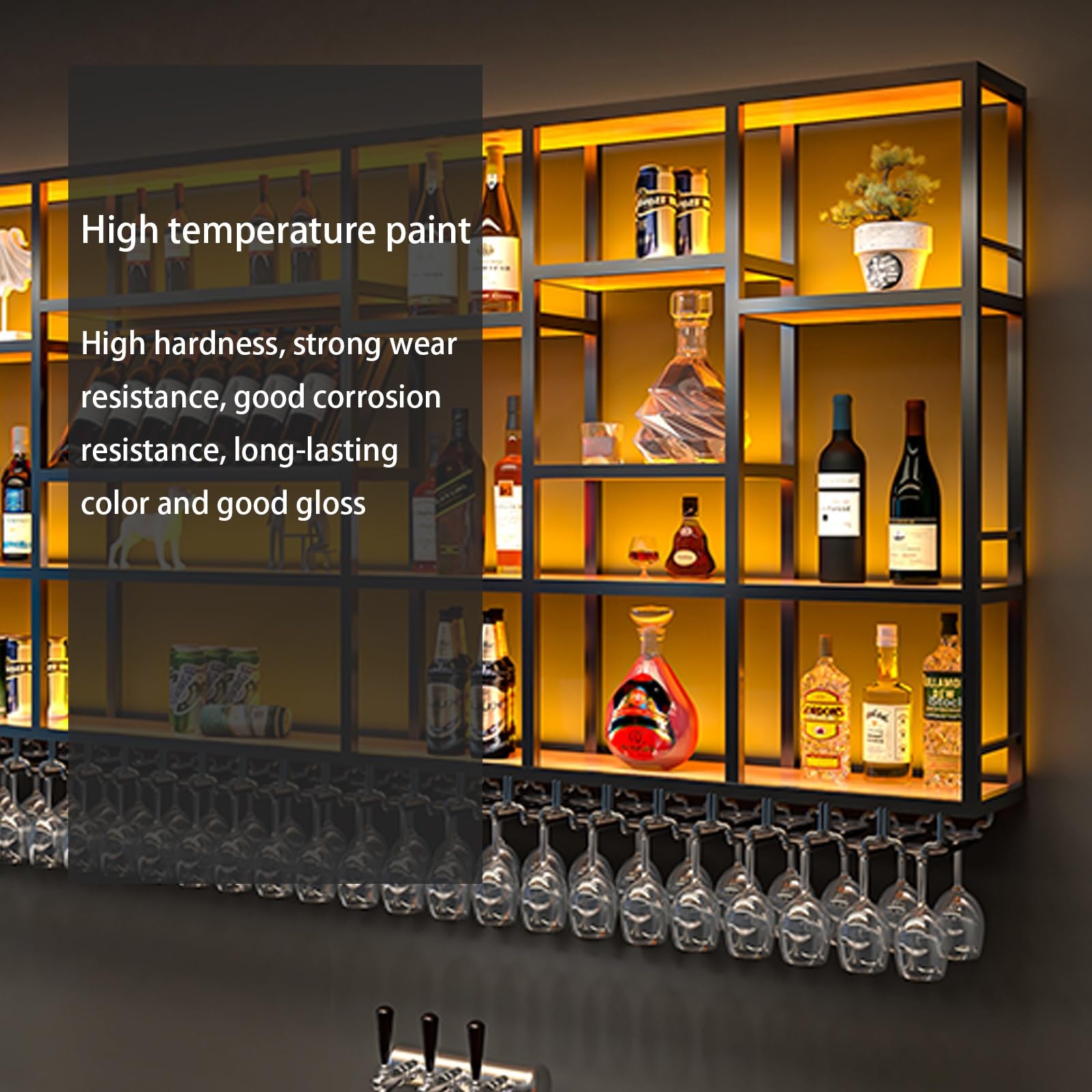 Portabottiglie da parete con luce a LED, 198,1 cm, in metallo, elegante contenitore per casa, bar, design salvaspazio, perfetto per gli amanti del vino e gli appassionati di decorazione.