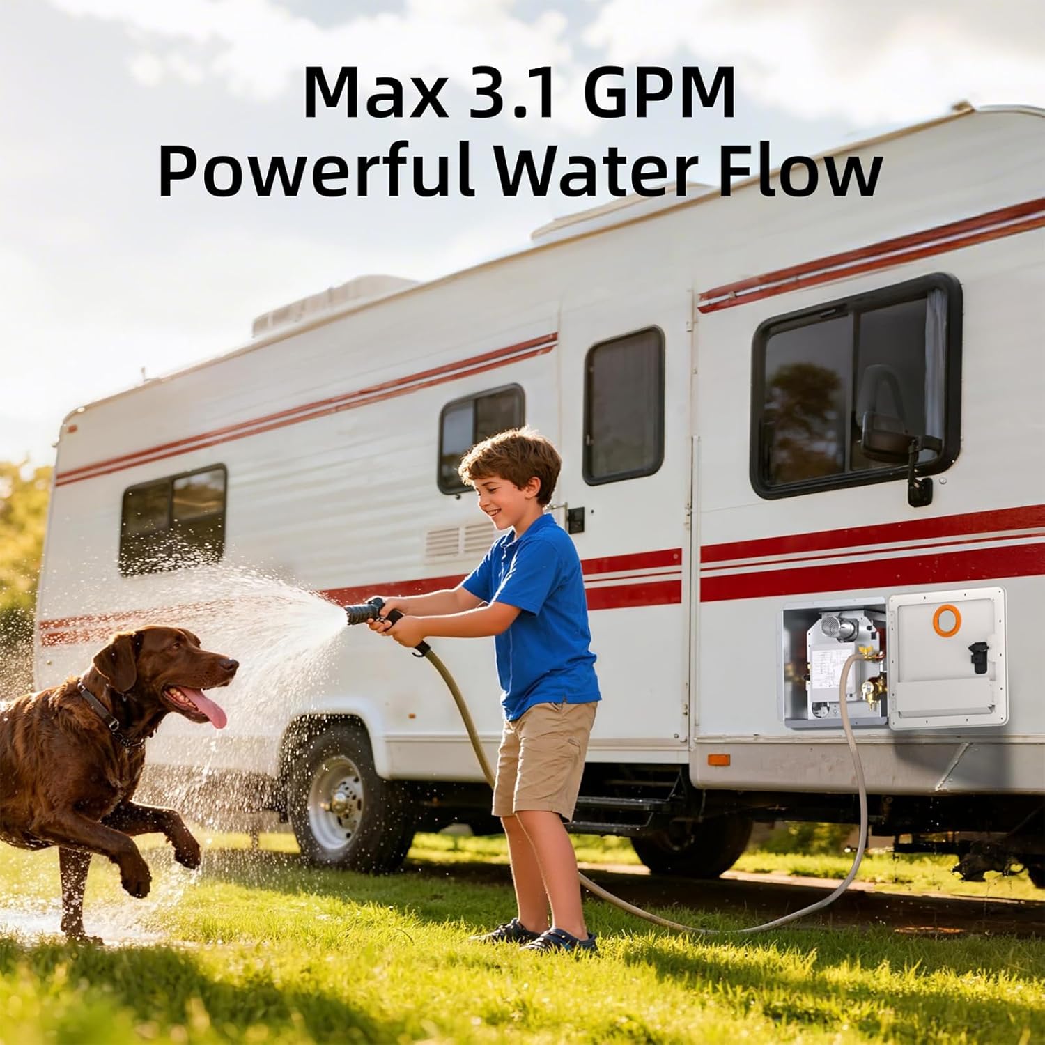 Hillhub RV Tankless Water Heater, 3.9 GPM On-Demand Instant Hot Water Heater for Motorhome Camper, 65,000 BTU Propane with Stable Temperature for Outdoor Shower & Travel Trailers