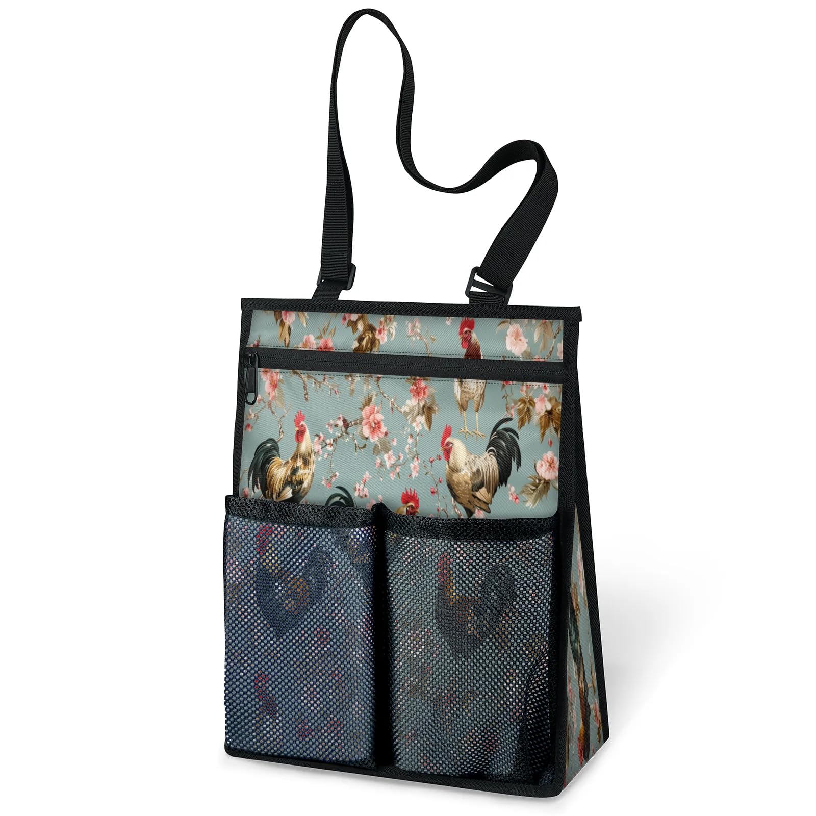 Ourtheme Flower Chickens Roosters Portable Shower Bag for Travel Gym Camp Beach Tote Shower Caddy Bags Hanging Toiletry