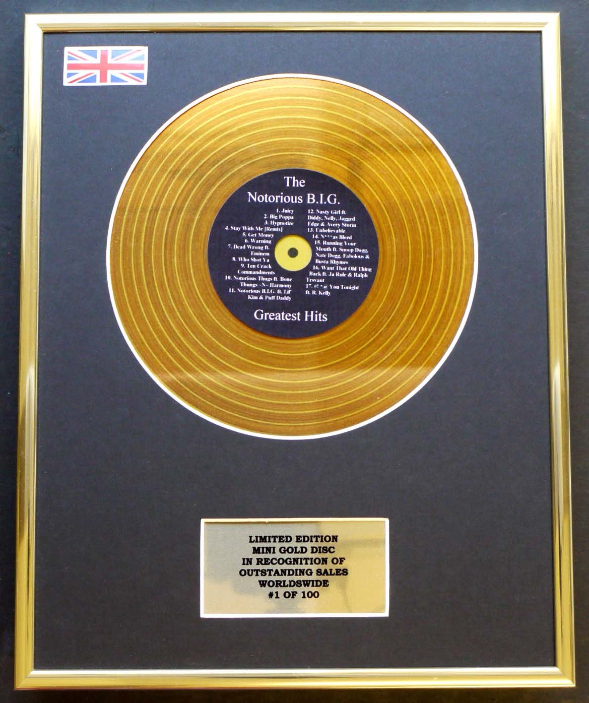 Limited Edition mini gold disc Display THE NOTORIOUS B.I.G/MINI GOLD DISC DISPLAY/LIMITED EDITION/COA/GREATEST HITS