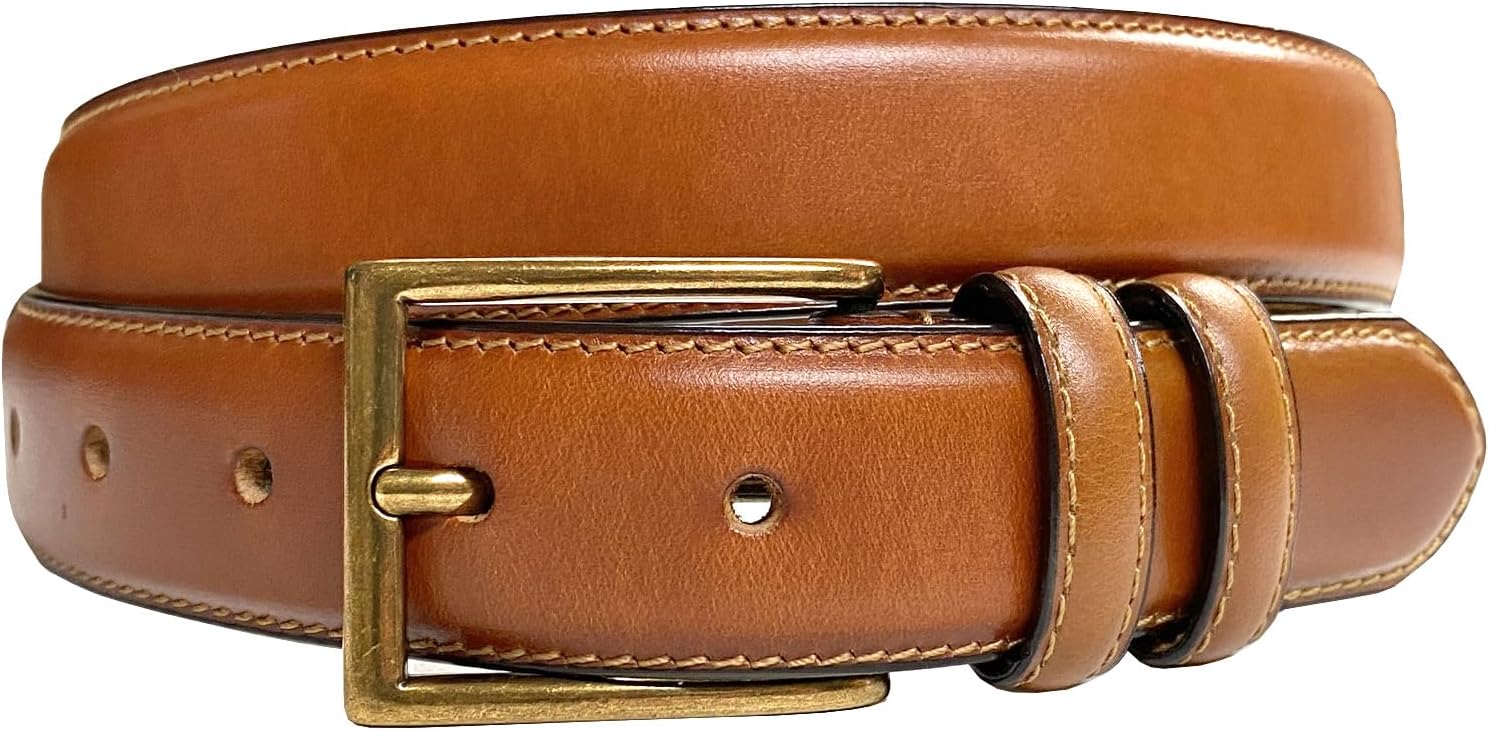 Men's Oil-Tanned Genuine Leather Dress Classic Belt 1-1/8"(30mm) or 1-3/8"(35mm) Wide One Piece Dress Belt