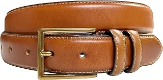 Beltscom Men's Oil-Tanned Full Grain Leather Dress Belt - 1-1/8" (30mm) or 1-3/8" (35mm) Wide Classic One-Piece Style