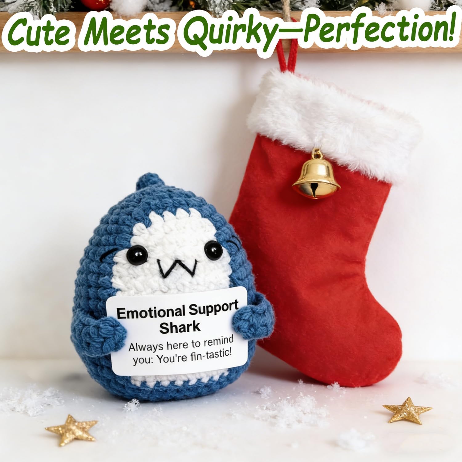 Emotional Support Shark Gifts for Women Men Positive Crochet Animals Shark Decor Stuff, Cute Mini Crochet Animals with Messages, Inspirational Gift for Coworker Friend - Image 5