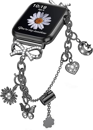 Minyee Compatible con Apple Watch Band de 414038444546491.654 in para mujer, elegante pulsera de acero inoxidable con diamantes de metal y bonito
