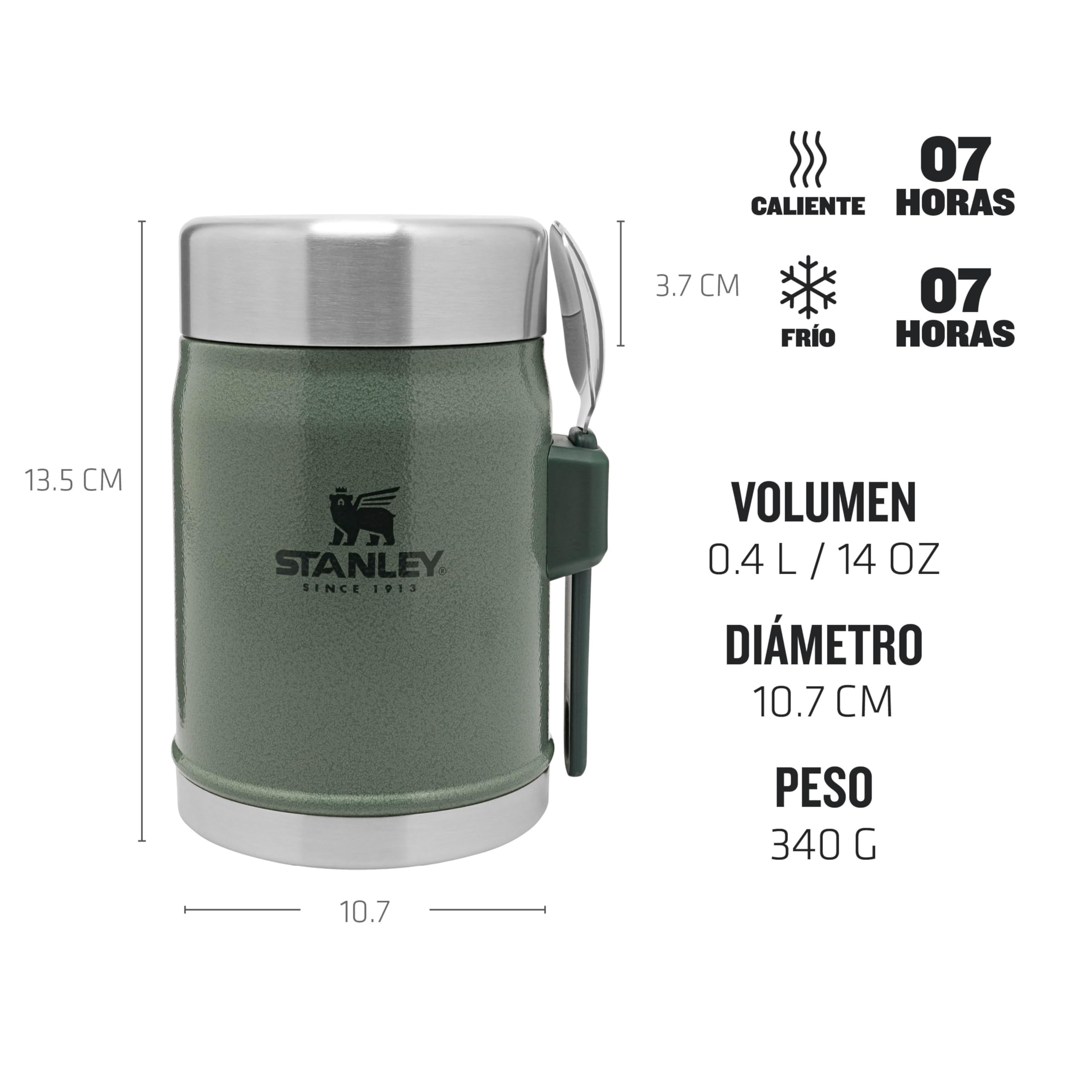 STANLEY Classic Legendary Fiambrera Termica 0.4L con Spork - Mantiene Frío o Calor 7 Horas - Termo Comida Caliente Adulto - Acero Inoxidable - Sin BPA - Apto Para Lavavajillas - Hammertone Green