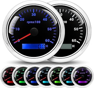 RPM Tachometer Gauge for Car 0-6000 RPM 3-3/8" 85mm Waterproof RPM Gauge 12V/24V Tach Meter for Gasoline, Diesel & Outboard Engine 1-10 Cylinder