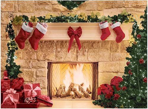 Miniatura 7 de Allenjoy Telón de fondo de chimenea de Navidad de 6 x 6 pies, retrato de fotografía, cabina de fotos, decoración de fiesta de Navidad, accesorios de