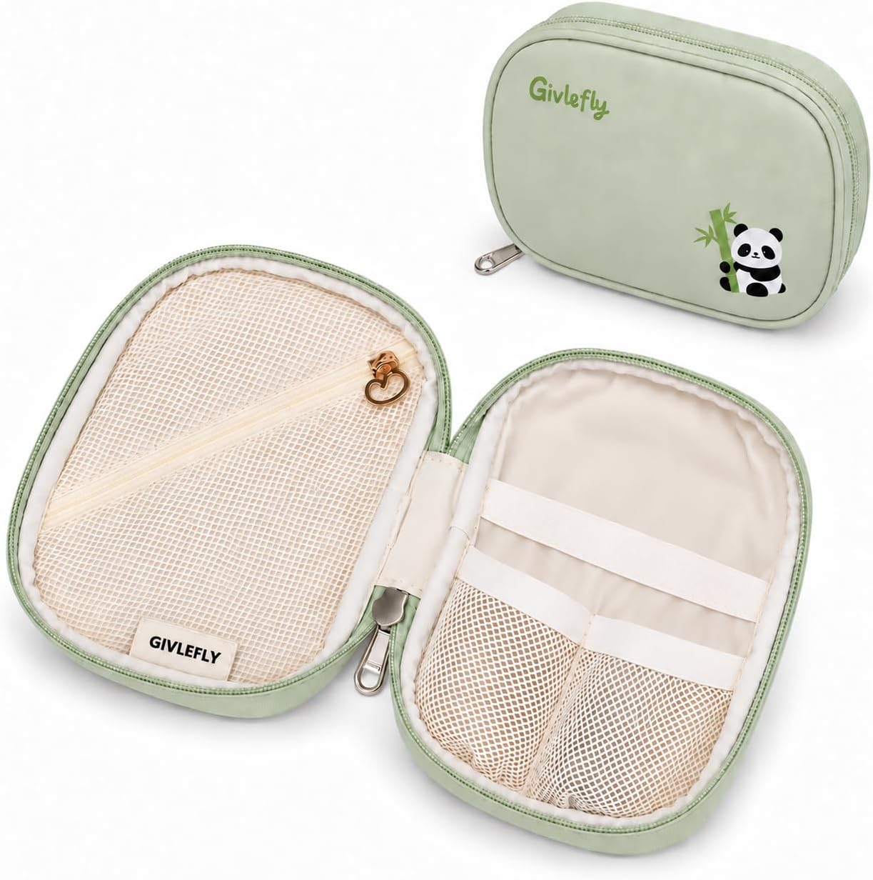 GIVLEFLY Purse Organizer Pouch, Small Nylon Bag Organizer for Tote, Handbag & Backpack, Double-Sided Storage, 180° Opening for Daily Essentials