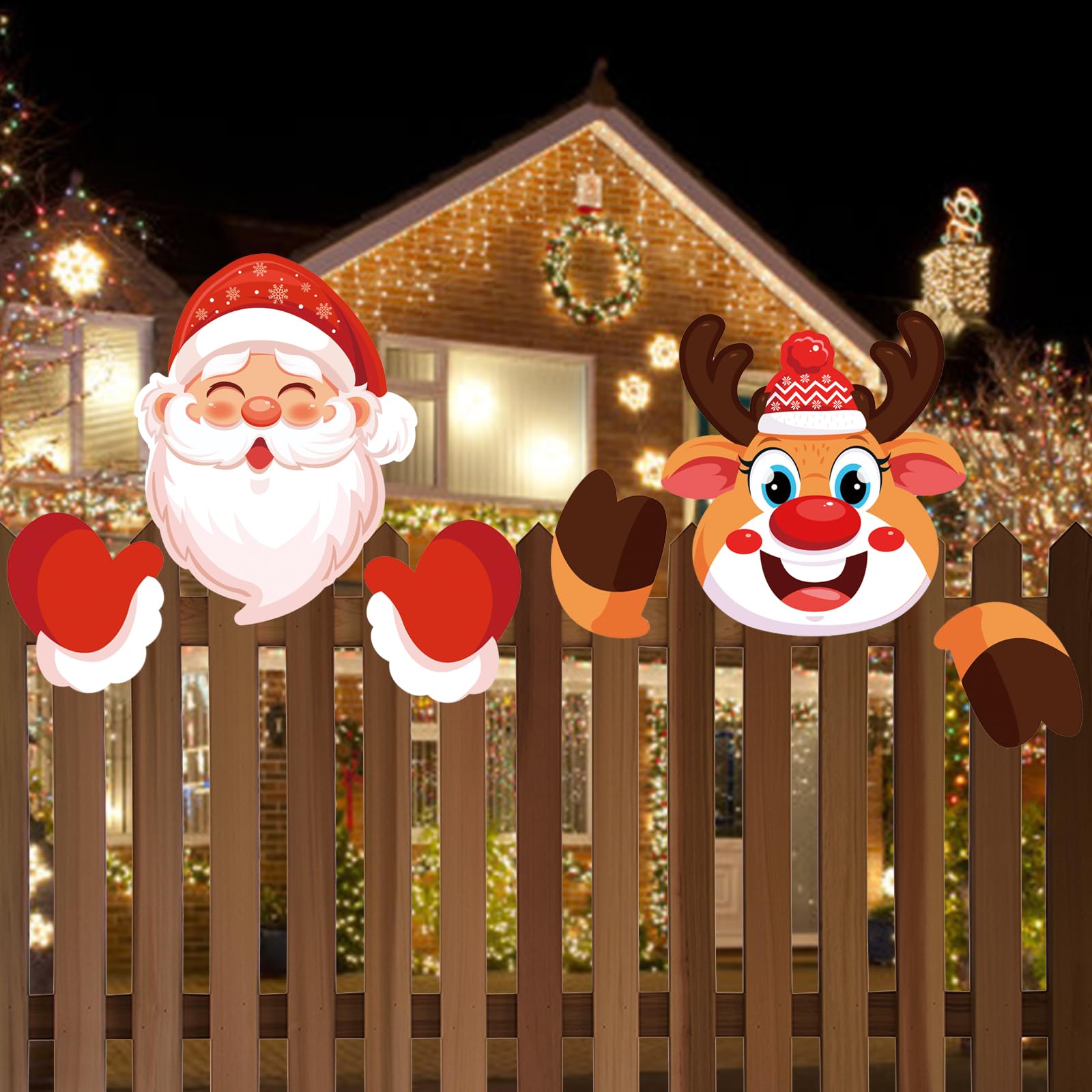 2Pcs Christmas Fence Peeker Decoration Santa Claus Elk Peeking Garden Yard Sign Decorations Cute Peeper Decorative Fence Home Decor Outdoor Lawn Pathway Parking Fence Art Sign Ornament for Holiday - Image 2