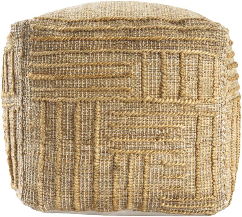 HomeRoots 18" Natural Jute Blend Cube Striped Pouf Ottoman