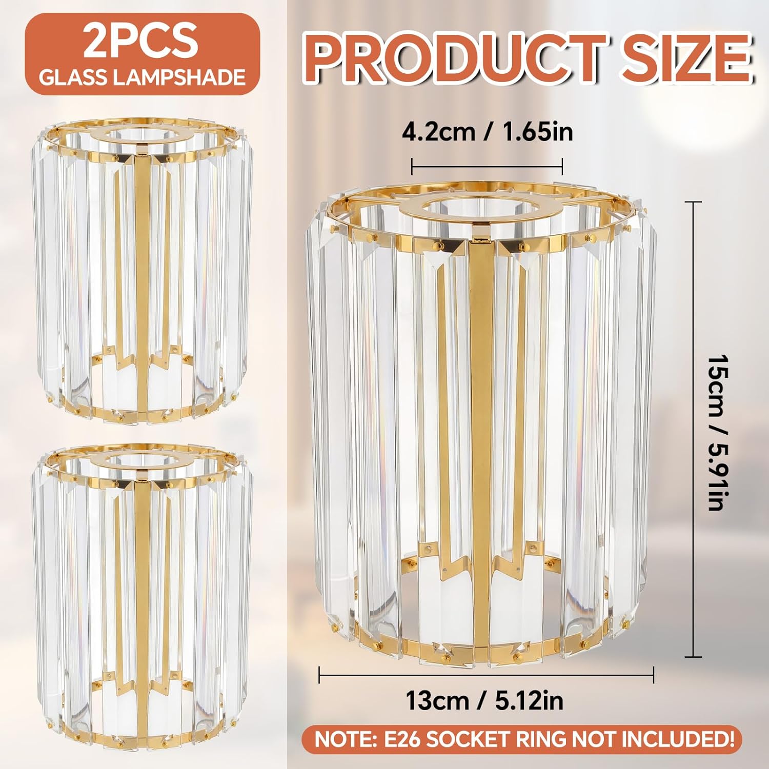 Teenyyou 2 Pcs Crystal Lamp Shade Modern Medium Ceiling Light Cover E26/e27 Base 1.65" Top x 5.1" Dia. x 5.9" H Chandelier Lampshade Replacement for Dining Room Living Room Wall Sconce Pendant Light