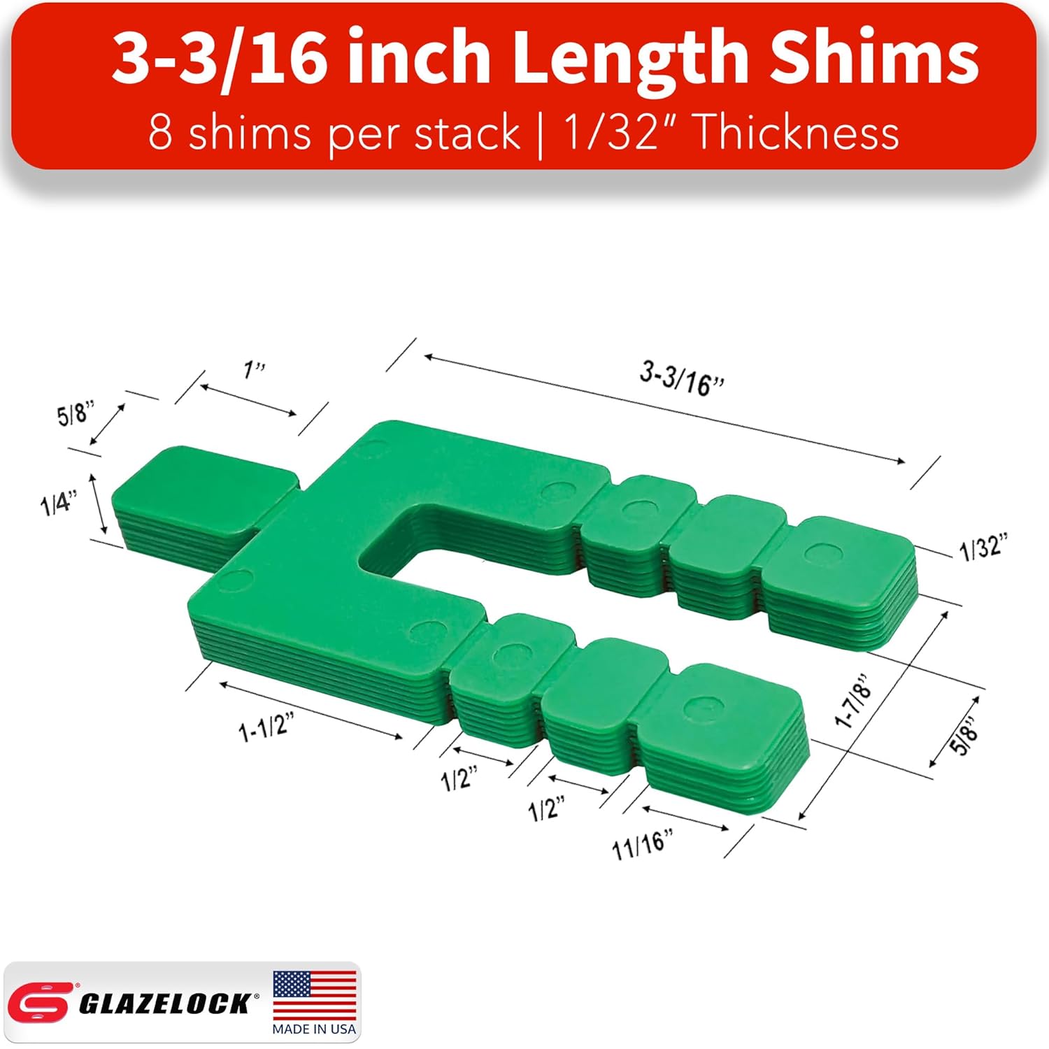 Plastic Peel Away Stackable Shims for Leveling 2000 Pieces (3-3/16” Length – 1/32” Thickness) U Shape 5/8” Bolt Hole Tile Spacers to Level Windows, Doors, Floors, Toilet Shims – Made in USA