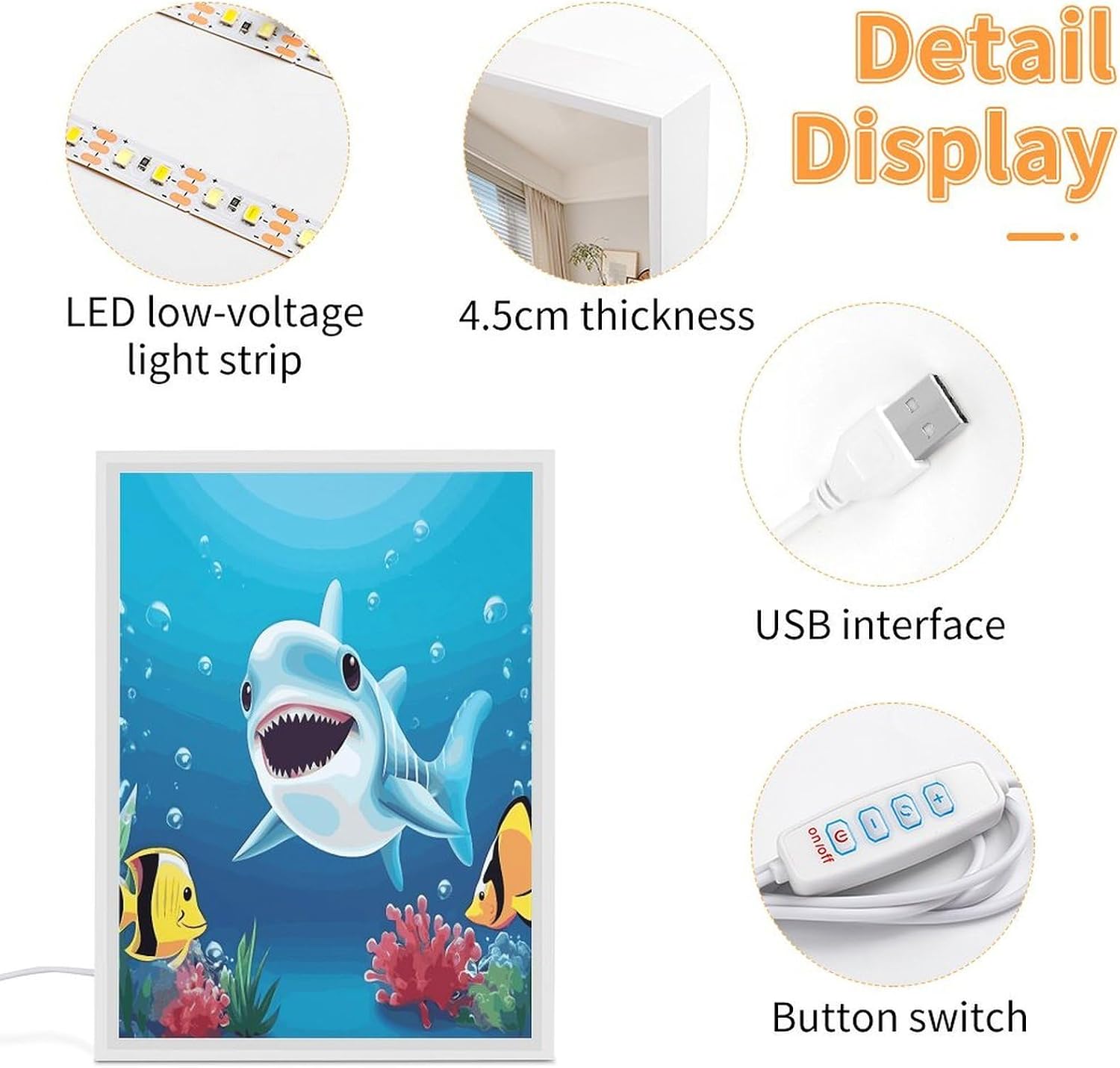 Smiling Shark Vanity Mirror LED Vanity Mirror with Lights 3 Color Modes with Lighted Makeup Mirrors Acrylic Decoration Desk Mirrors for Bedroom Bathroom8.3 x6.5 image 4