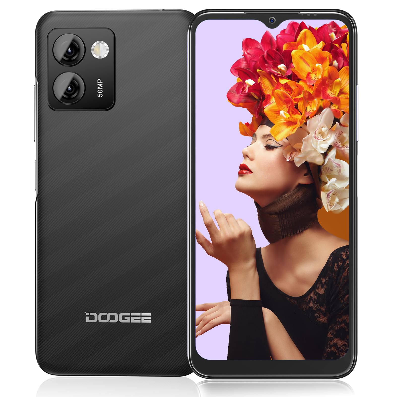 DOOGEE N50 Pro Smartphone Android 13, 20GB+256GB/TF1TB, 6.52" HD+Telefono Cellulare, Octa-Core, 4200mAh, 50MP+8MP, 4G Dual SIM Telefono, Fingerprint/Face ID/GPS/Modalità Panorama/Tipo C/OTG,Nero