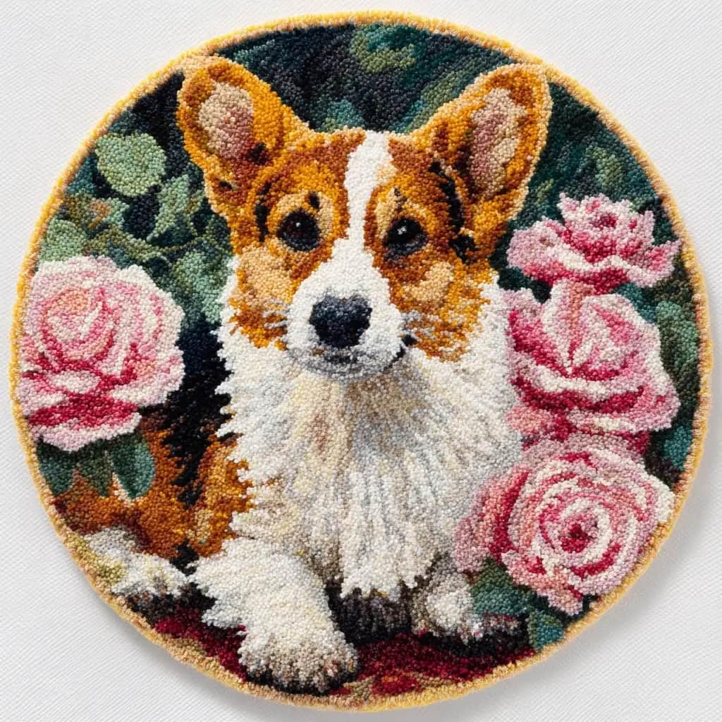 Round Latch Hook Rug Kits Corgi For Adults And Starter 50*50Cm