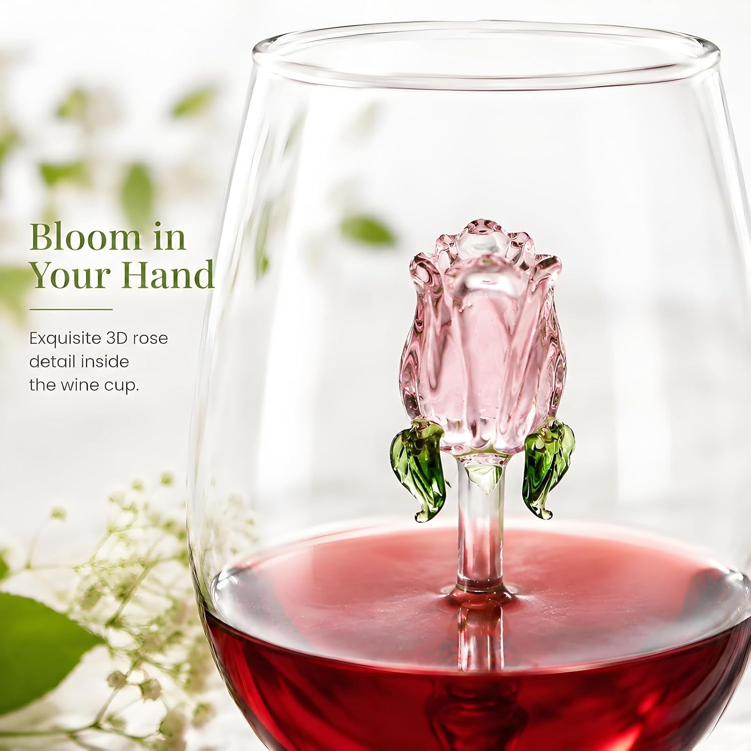 Pumtus Set of 2 Stemless Wine Glassware with Rose Inside, 20 OZ Large Stemless Floral Wine Glasses, Unique Short Wine Tumbler, Romantic Fancy No Stem Beverage Cup for Lover Gift, Wedding, Bar image 3