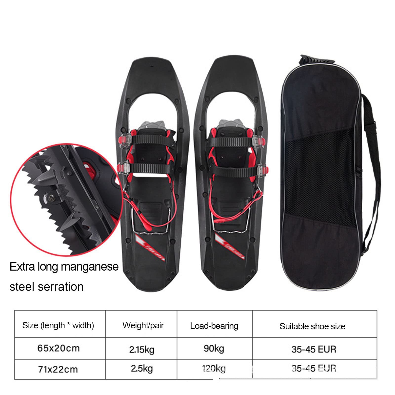 Raquettes À Neige Hommes Femmes pour Adulte, Poids Léger Chaussures De Neige avec Crampons Antidérapants en Aluminium, Fixations Ajustables,65/21CM