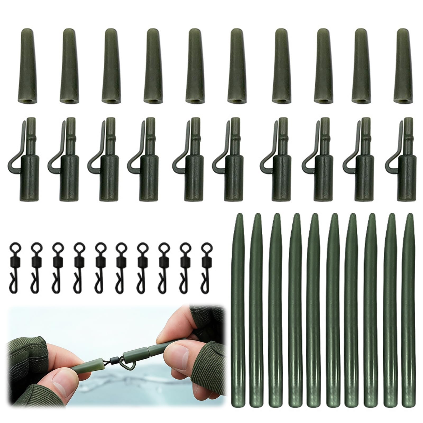 40Pcs Carp Fishing Rig Kit, Lead Clips Anti-Tangle Sleeves Tackle