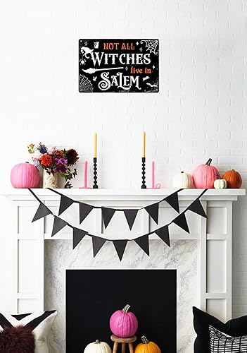 Miniatura 5 de Letrero de lata con texto en inglés Not All Witches Live in Salem, decoración de Halloween, divertido letrero de metal para el hogar, cocina,