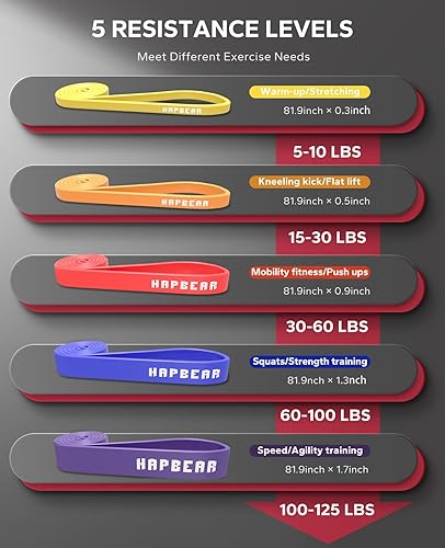 Miniatura 2 de HAPBEAR Bandas de asistencia para dominadas, banda de resistencia, bandas de dominadas, bandas de resistencia, juego de 5 bandas de entrenamiento