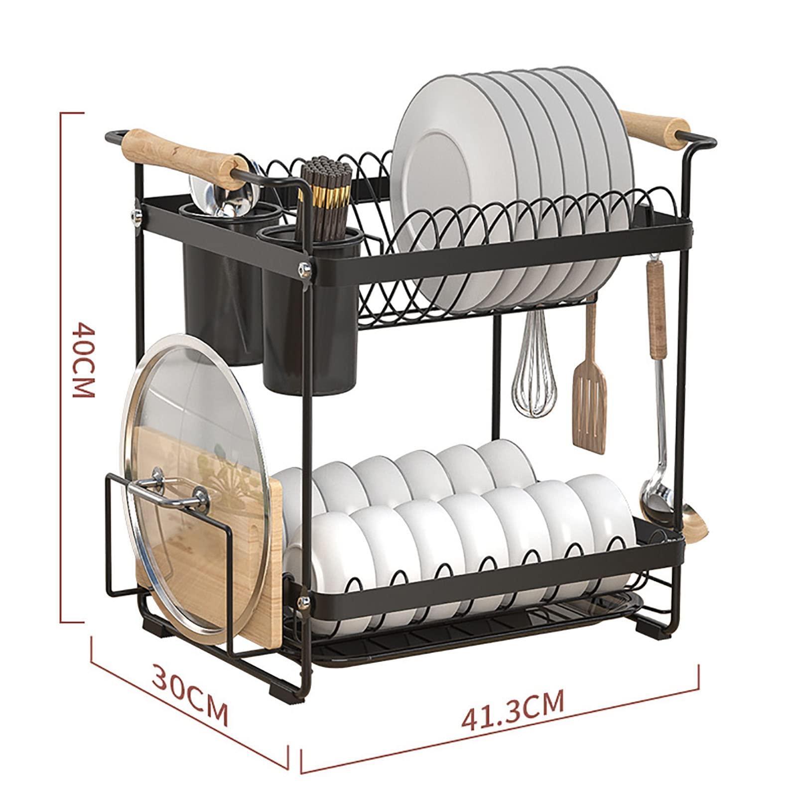 Escurridor de Platos de 2 Niveles de Acero Inoxidable, escurridor de Platos con Soporte para Utensilios y Cuchillos y Soporte para Tabla de Cortar, escurridor de Platos,