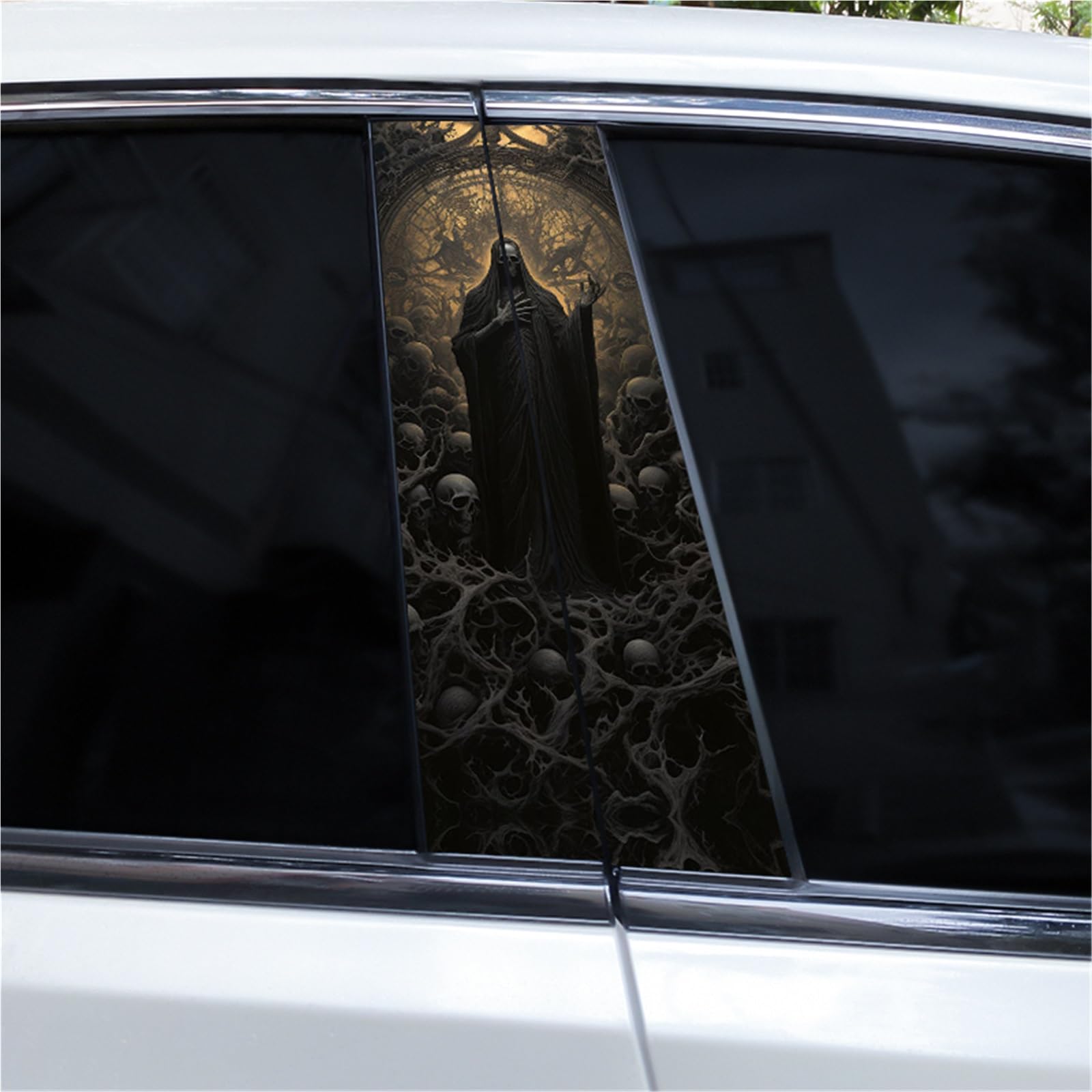 2pcs Grim Reaper Sticker Car B-Pillar Sticker DIY Vinyl Waterproof Car Door Pillar Sticker Suitable for Most Car Center Pillars