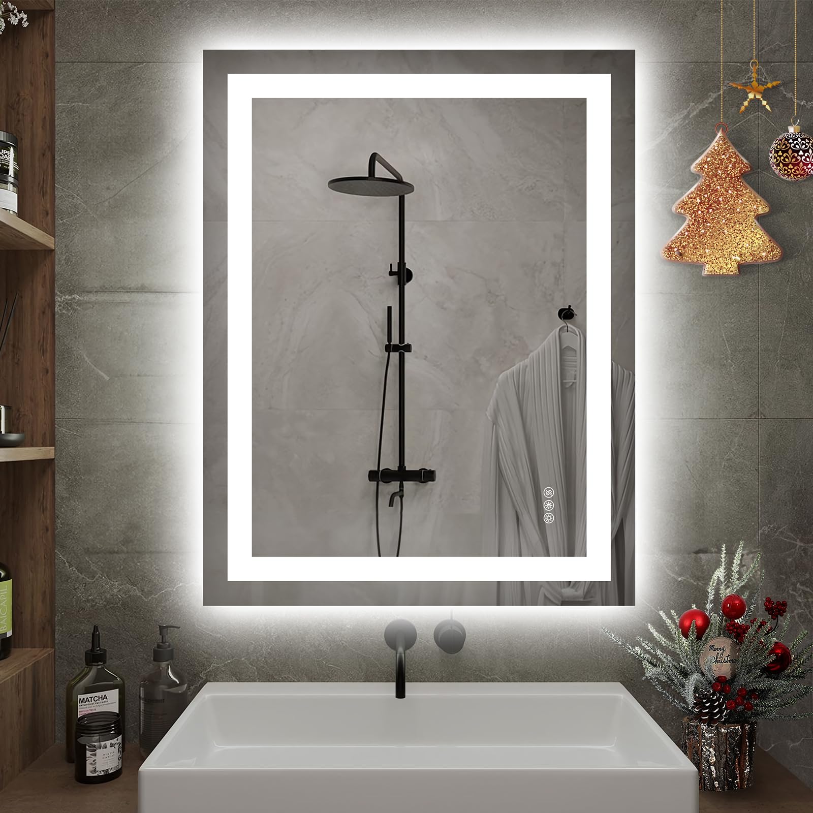 Hivone 28"X32" LED Bathroom Mirror with Lights, Anti-Fog, Dimmable, Backlit + Front Lit, Smart Bathroom Vanity Mirror, Memory Function, Shatterproof, Tempered Glass (Horizontal/Vertical)